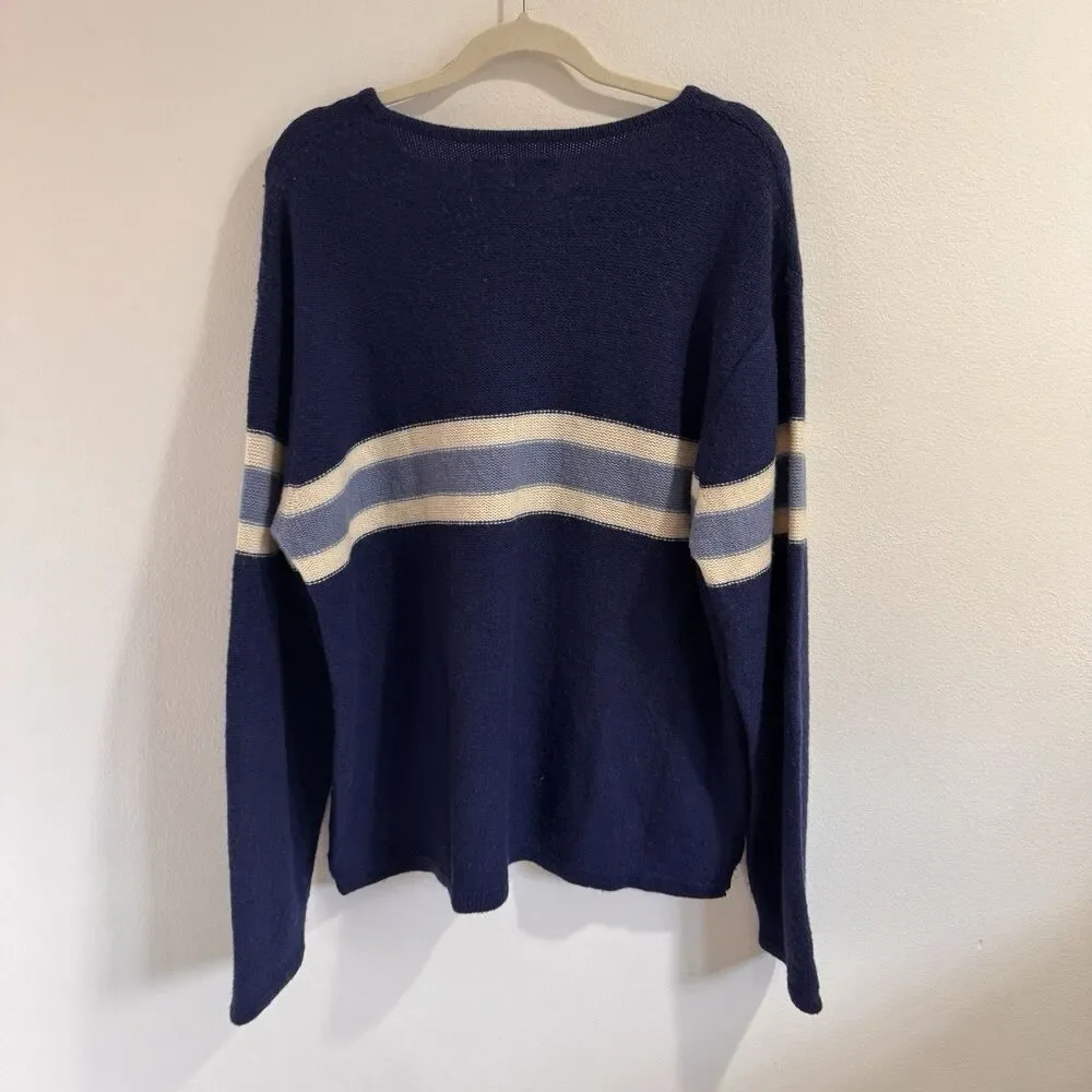 Vintage 90s Y2K Guess Sweater Mens XXL Stripe Blue White Lambswool Knit Jumper